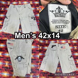 Vintage Y2K BLAC LABEL Men's Size 42x14 Beige Cargo Shorts Skater Grunge Baggy
